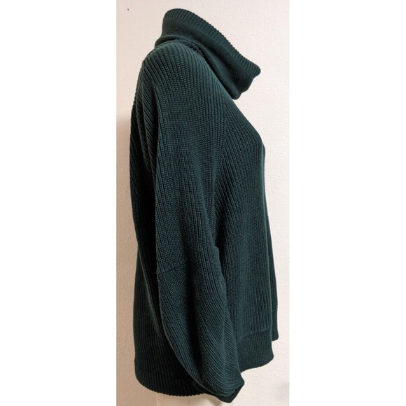 Women's Cabi # 3532 Cowl Pullover Forest Green Ruched Sleeve Sweater Size Small - Picture 6 of 13
